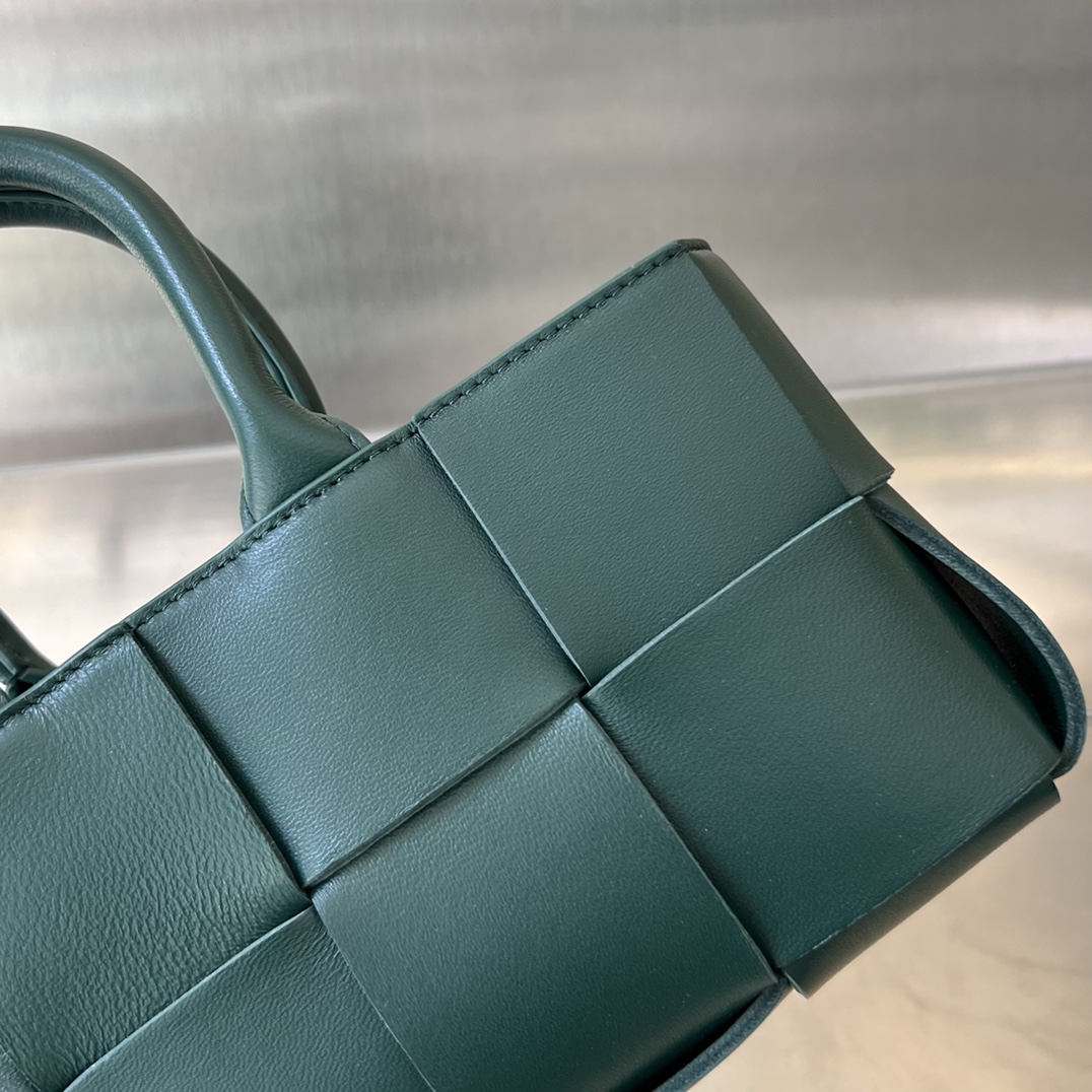 Mini East-West Arco Intreccio Leather Tote Bag Emerald Green